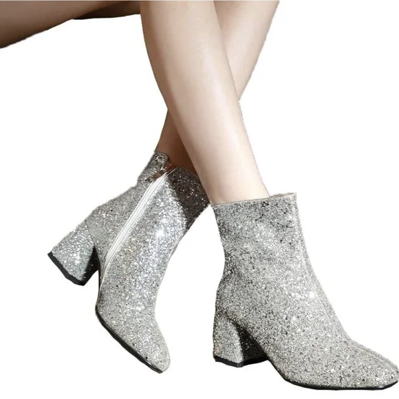 Sparkly Silver Heeled Boots - Picture 4 of 6